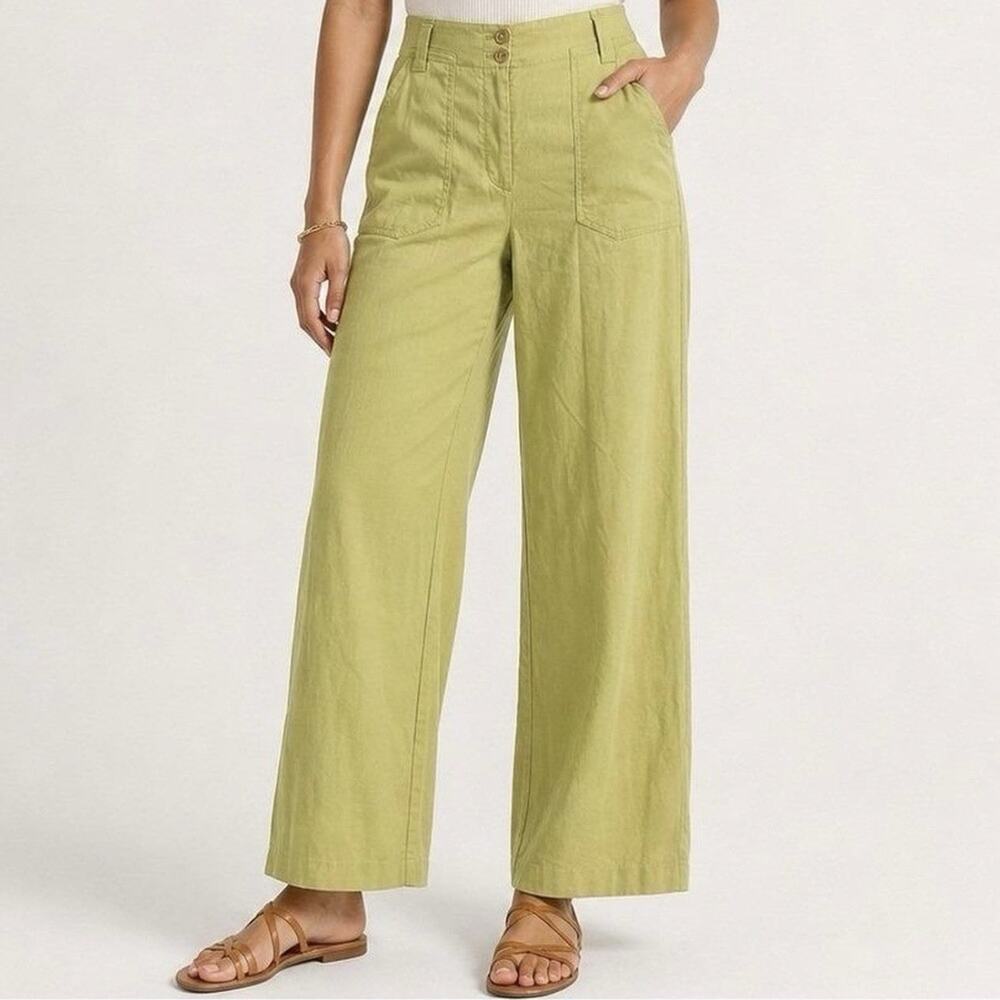 Maeve Anthropologie Wide Leg Linen Blend Pants Chartreuse US 8